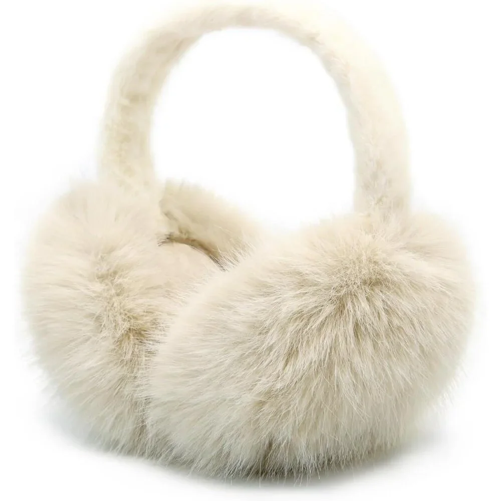 Women Faux Fur Earmuffs Foldable Winter Ear Warmers Soft Polyester